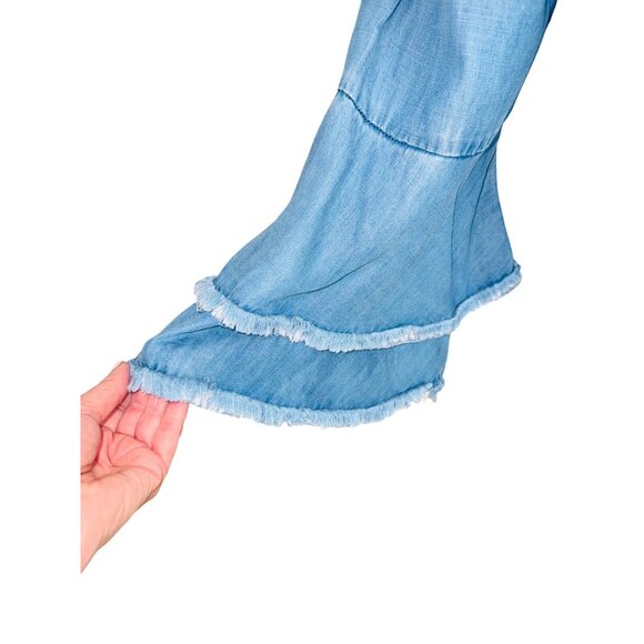 Boston Proper Denim L Blue Off-Shoulder Denim Ruffled Bell Sleeve Dress Cowgirl - Picture 11 of 11